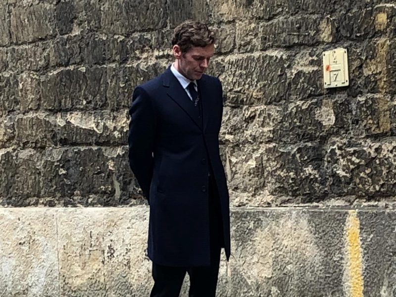An image of Shaun Evans on set as Endeavour.