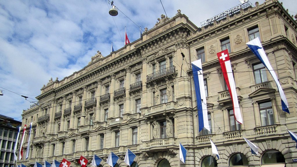 Credit Suisse's headquarters in Zurich, Switzerland, a grand building built in the late 19th century.