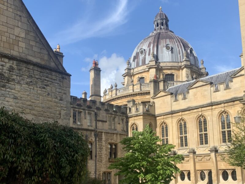 A picture of the Radcliffe Camera taken from one of the quad in Brasenose College. Image by Lottie Newell.