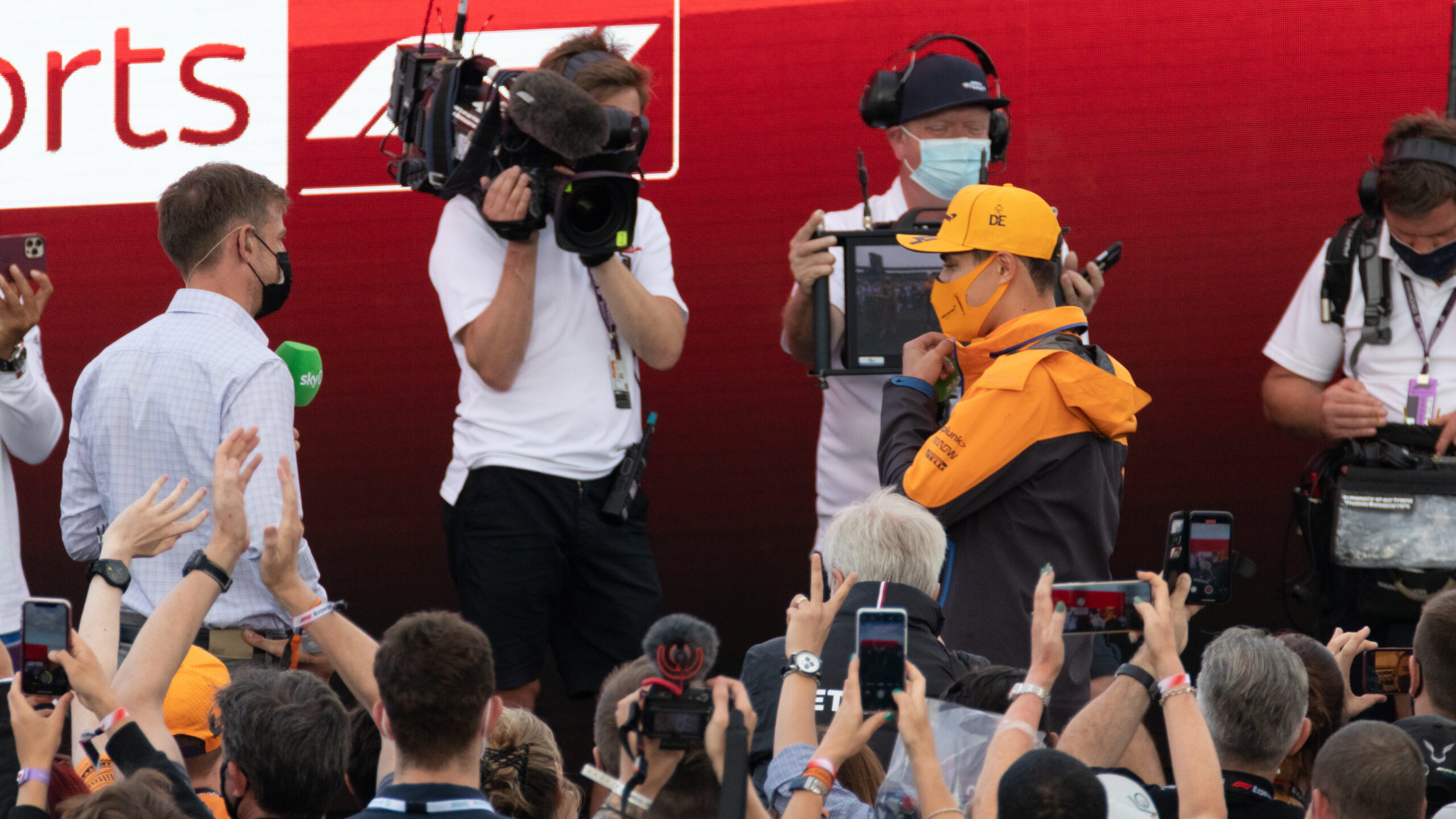 Jenson Button interviewing Lando Norris for Sky F1.