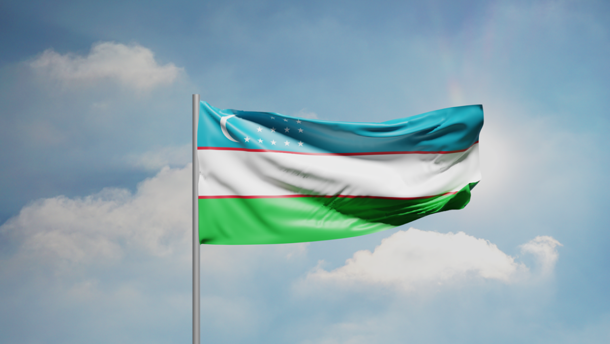 The flag of Uzbekistan blowing in the wind