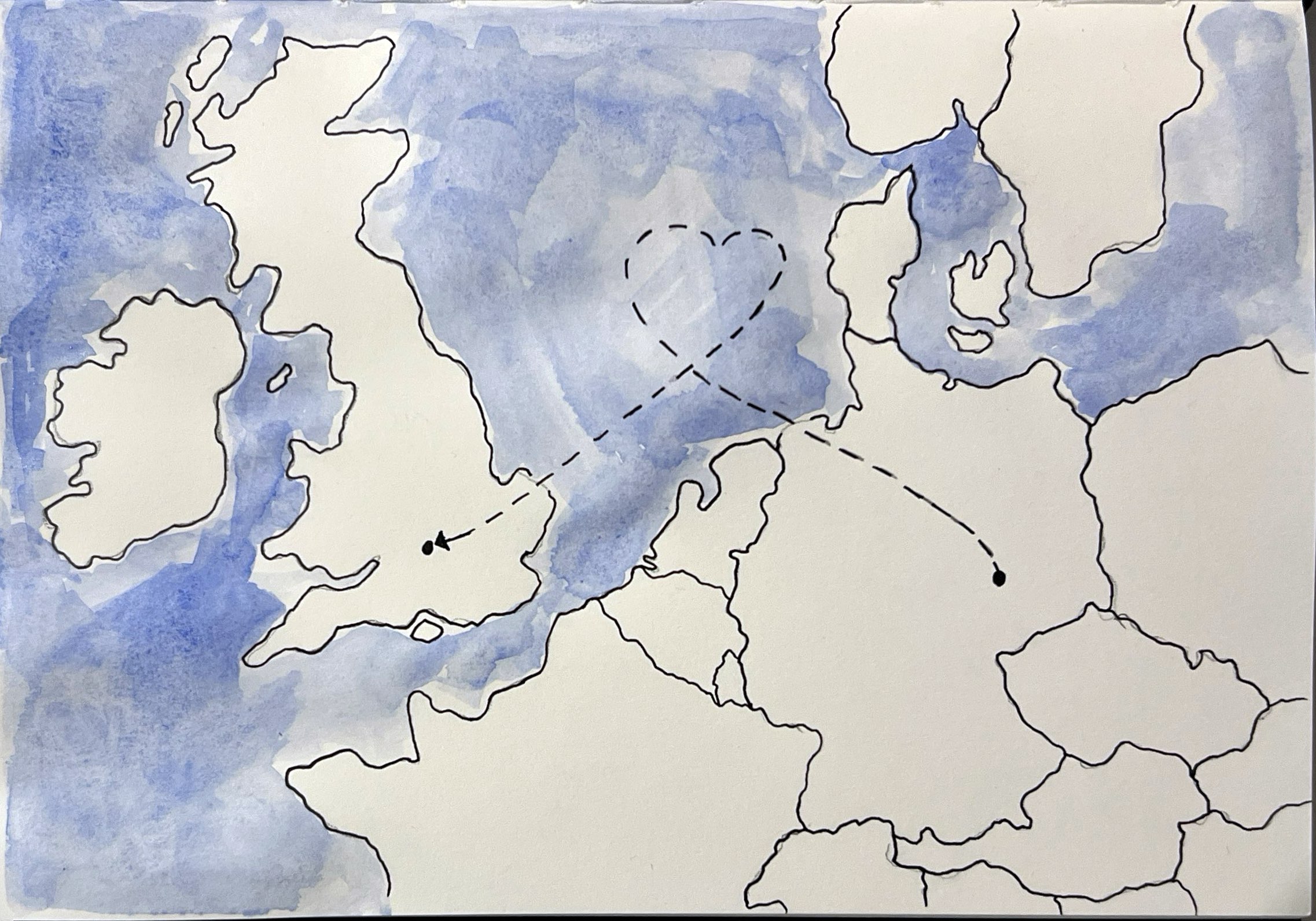 An illustration of a map of Western Europe with an arrow connecting Leipzig and Oxford