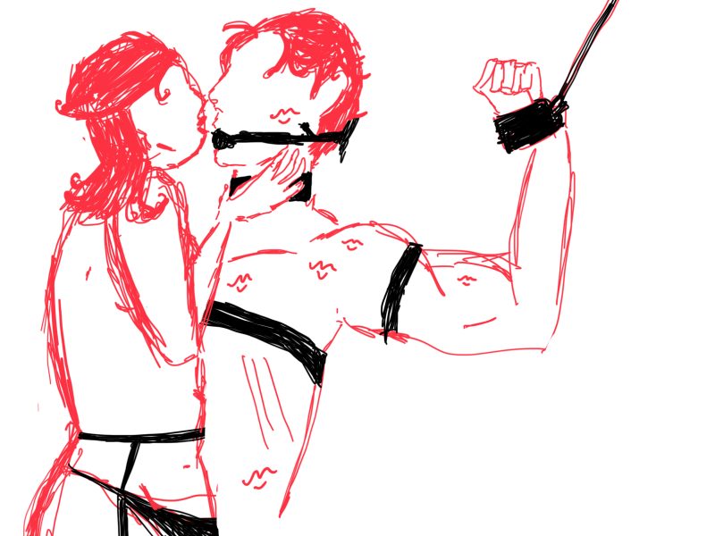 An illustration of a woman and man engaged in bondage
