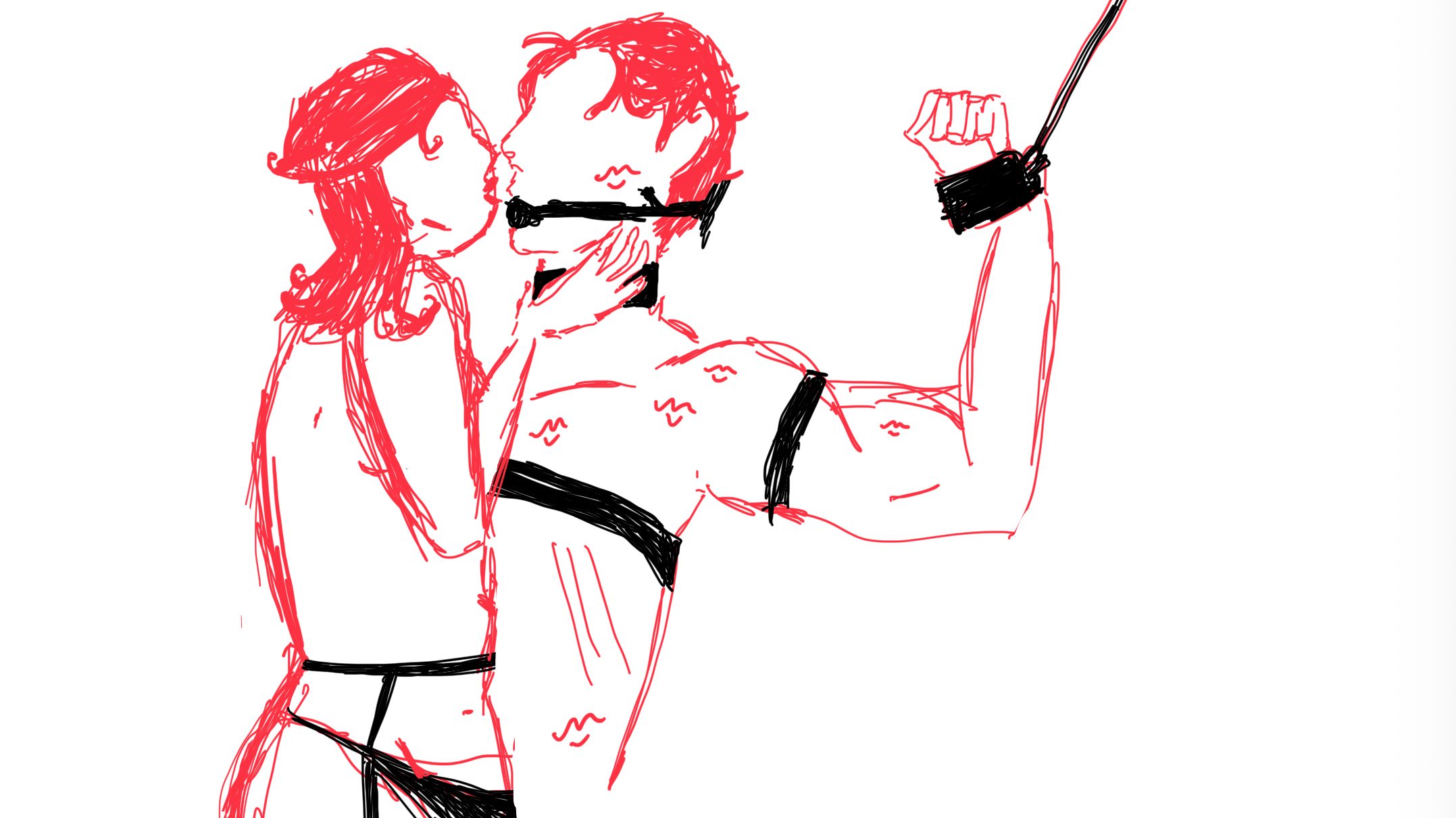 An illustration of a woman and man engaged in bondage