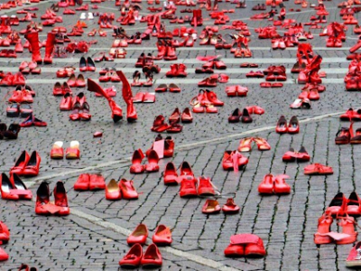 The global Red Shoes Movement started by Mexican artist Elina Chauvet in 2009 to raise awareness about femicide.