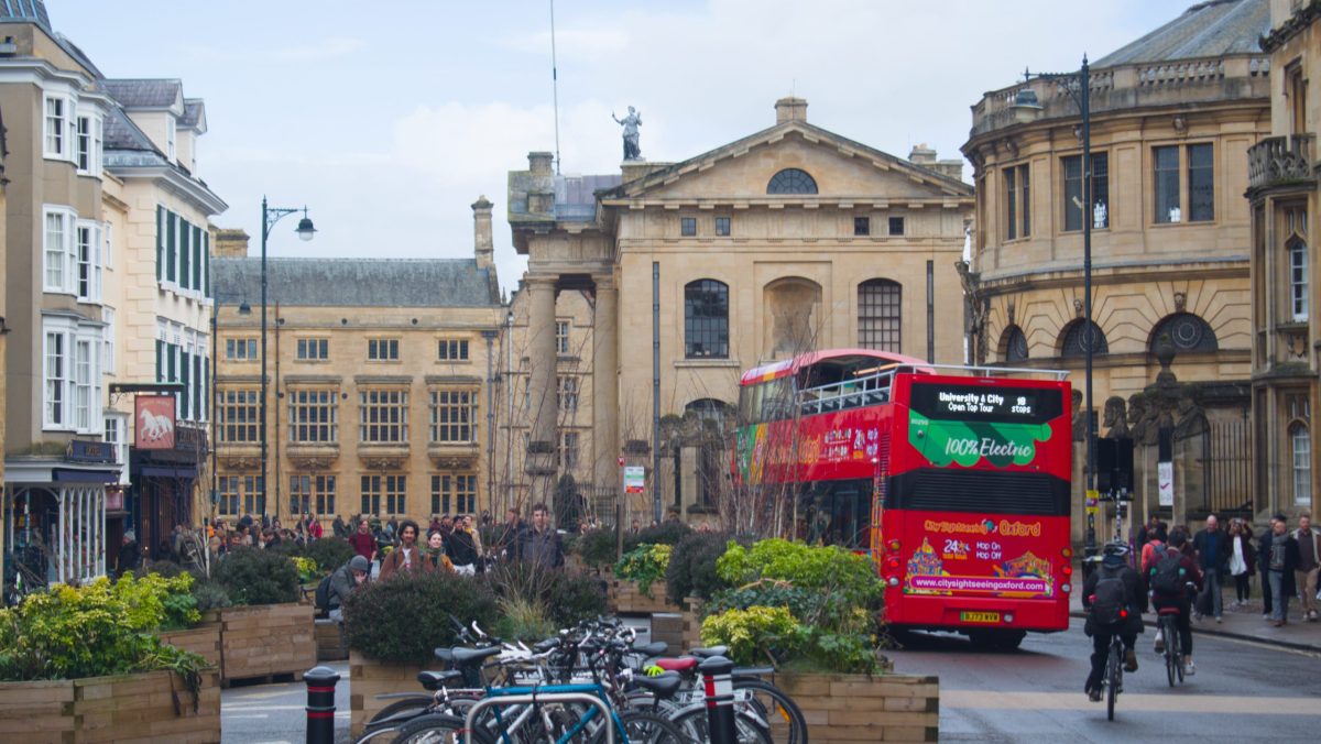 Oxford Broad Street, facing the Weston Library and the Sheldonian Theatre
