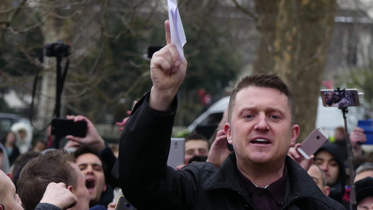 Tommy Robinson surrounded by a crowd