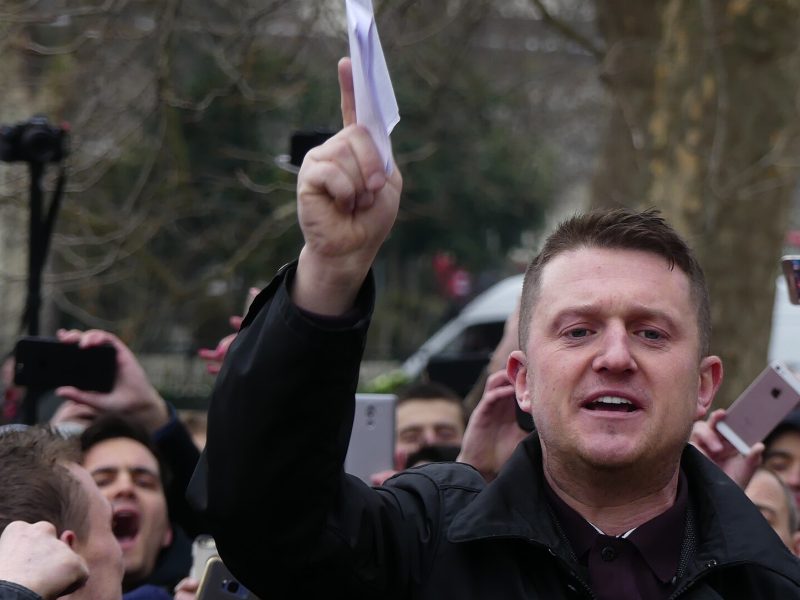 Tommy Robinson surrounded by a crowd