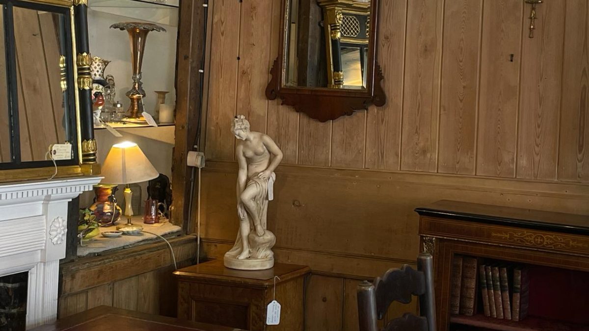 an image of a classical statue in an antique's shop