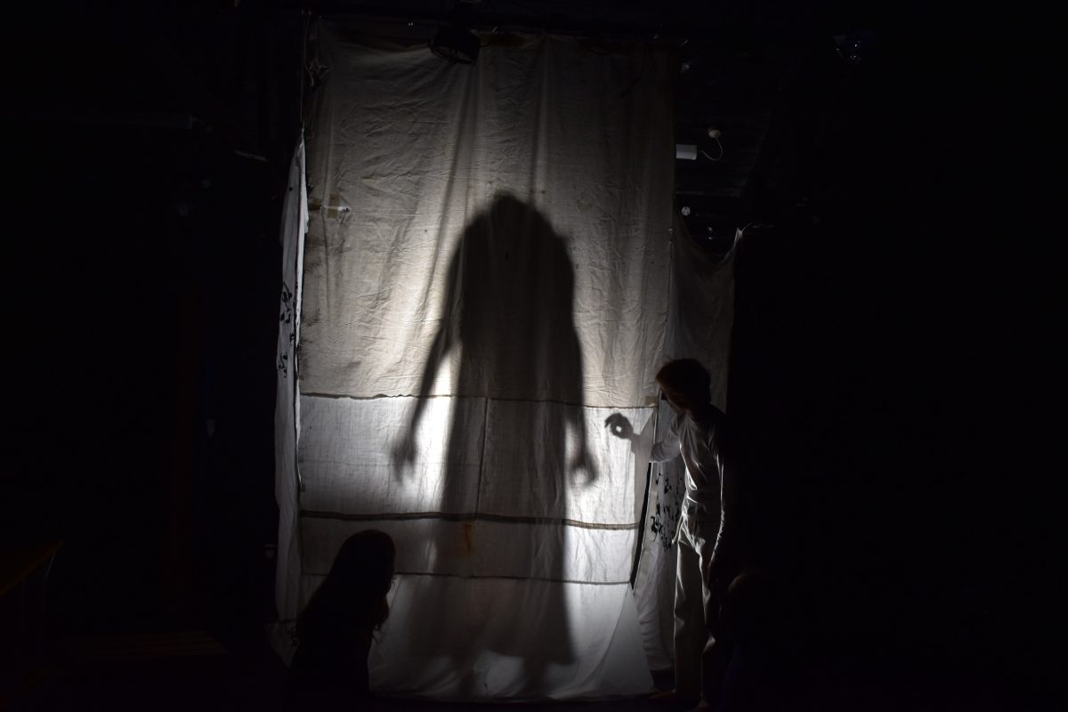 A silhouette behind a curtain from the Harrowing of Hell.26