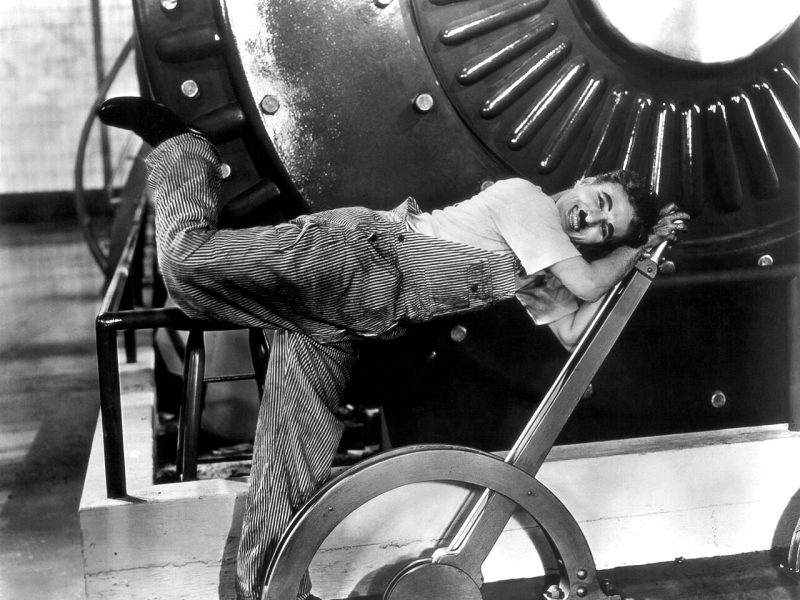Publicity photo of Charlie Chaplin for the film Modern Times (1936).