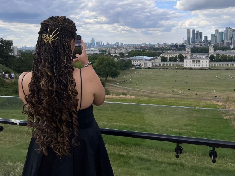 A photo of a girl from behind, showing her braided hair.