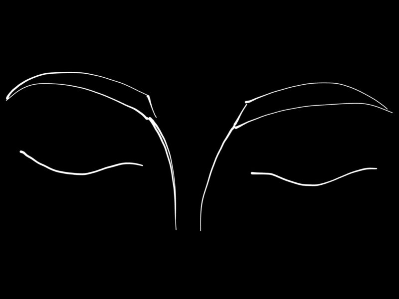 Black and white drawing of closed eyes, symbolising aphantasia and the poem "blind thoughts"