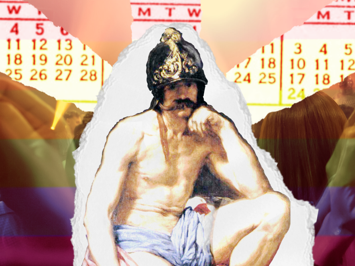 A collage of a resting Mars, surrounded (and delighted) by queer symbolism. Crowd Image Credit: Vyacheslav Argenburg. Licensed under the Creative Commons Attribution 4.0 International license.