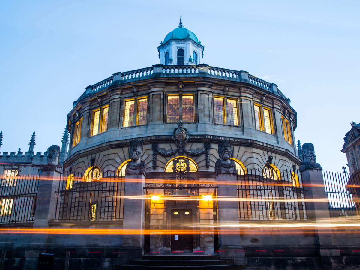 oxford sheldonian theatre lit up at night