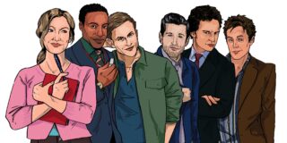 Illustration of characters from Bridget Jones: Mad About the Boy
