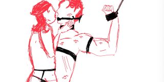An illustration of a woman and man engaged in bondage