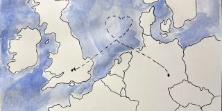 An illustration of a map of Western Europe with an arrow connecting Leipzig and Oxford