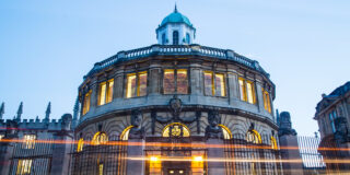 oxford sheldonian theatre lit up at night